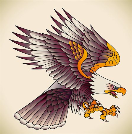 simsearch:400-05698463,k - Bald eagle attacking. Old-school tattoo design. Editable vector illustration. Photographie de stock - Aubaine LD & Abonnement, Code: 400-08256766