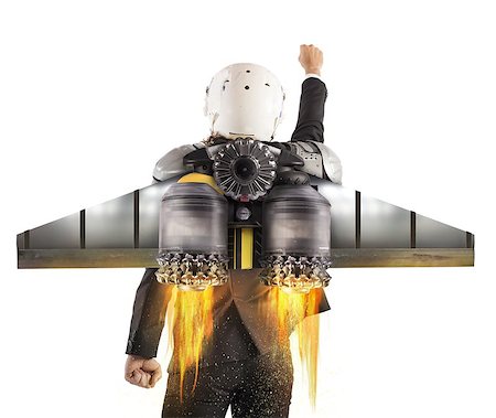 speed, smoke - Man with helmet flies with powerful turbine Stock Photo - Budget Royalty-Free & Subscription, Code: 400-08256838
