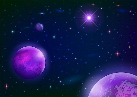 simsearch:400-09118109,k - Fantastic space background with three violet planets, sun and stars. Elements of this image furnished by NASA. Vector eps10, contains transparencies Foto de stock - Royalty-Free Super Valor e Assinatura, Número: 400-08256856