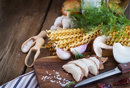 simsearch:400-03992643,k - Ingredients for porcini pasta on cutting board, making process Stock Photo - Budget Royalty-Free & Subscription, Code: 400-08256884