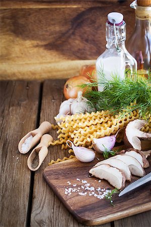 simsearch:400-03992643,k - Ingredients for porcini pasta on cutting board, making process Stock Photo - Budget Royalty-Free & Subscription, Code: 400-08256885