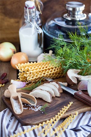 simsearch:400-03992643,k - Ingredients for porcini pasta on cutting board, making process Stock Photo - Budget Royalty-Free & Subscription, Code: 400-08256882