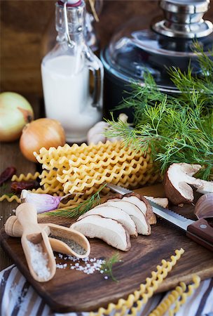 simsearch:400-03992643,k - Ingredients for porcini pasta on cutting board, making process Stock Photo - Budget Royalty-Free & Subscription, Code: 400-08256883