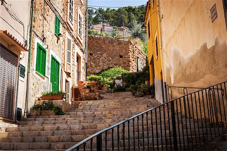 Narrow street old traditional houses village with stairs, Banyalbufar, Majorca, Spain Stock Photo - Budget Royalty-Free & Subscription, Code: 400-08256913