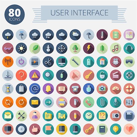 simsearch:400-07427440,k - Flat Design Icons For User Interface. Vector eps10. Easy to recolor. Transparent shadows and relief in separate layers. Stock Photo - Budget Royalty-Free & Subscription, Code: 400-08257153