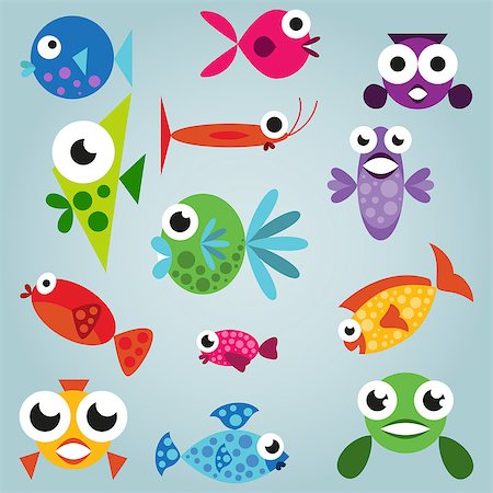 simsearch:400-06095589,k - Cartoon sea fish set, funny comic fishes, simple fishes Stock Photo - Budget Royalty-Free & Subscription, Code: 400-08257266