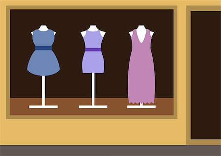 Boutique, women's clothing shop, shop show-window, vector illustration Stock Photo - Budget Royalty-Free & Subscription, Code: 400-08257280