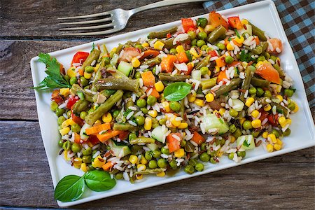 fresh rice salad with vegetables on white tray Stock Photo - Budget Royalty-Free & Subscription, Code: 400-08257301