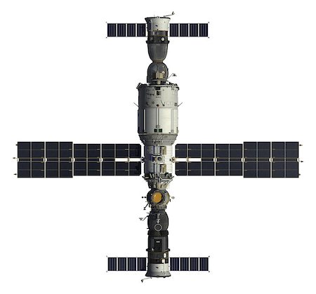 simsearch:400-08221425,k - Spacecrafts And Space Station. 3D Model Over White Background. Stockbilder - Microstock & Abonnement, Bildnummer: 400-08257303