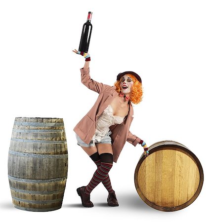 Drunk clown between wine bottles and barrels Photographie de stock - Aubaine LD & Abonnement, Code: 400-08257332