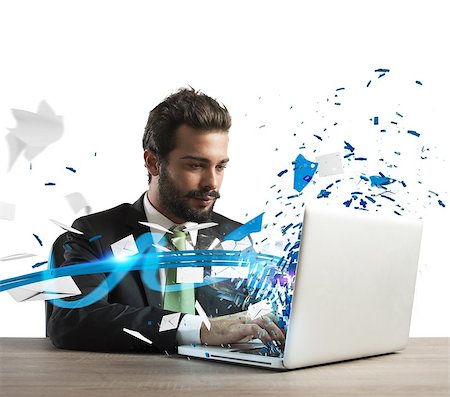 speed with computer - Businessman works and communicates with his laptop Stock Photo - Budget Royalty-Free & Subscription, Code: 400-08257427