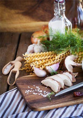 simsearch:400-03992643,k - Ingredients for porcini pasta on cutting board, making process Stock Photo - Budget Royalty-Free & Subscription, Code: 400-08257583