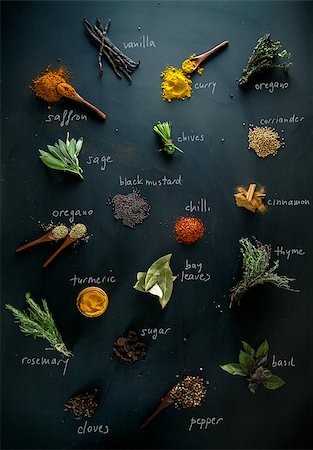 Spices and herbs. Variety of spices and mediterranean herbs. Spices with names Stock Photo - Budget Royalty-Free & Subscription, Code: 400-08257691