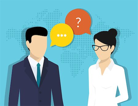 simsearch:400-07102453,k - Consulting business. Flat illustration of business woman and male consultant with speech bubbles Stock Photo - Budget Royalty-Free & Subscription, Code: 400-08257854