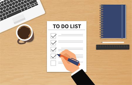 document list icons - Businessman sitting at his desktop and fulfilling his work checklist Stock Photo - Budget Royalty-Free & Subscription, Code: 400-08257853
