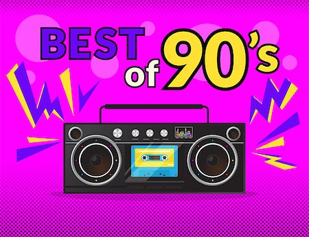 Best of 90s illistration with realistic tape recorder on pink background Stock Photo - Budget Royalty-Free & Subscription, Code: 400-08257860