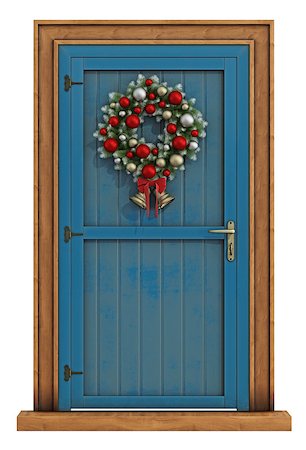 pine wreath on white - Christmas front door with wreath isolated on white - 3D Rendering Stock Photo - Budget Royalty-Free & Subscription, Code: 400-08257980