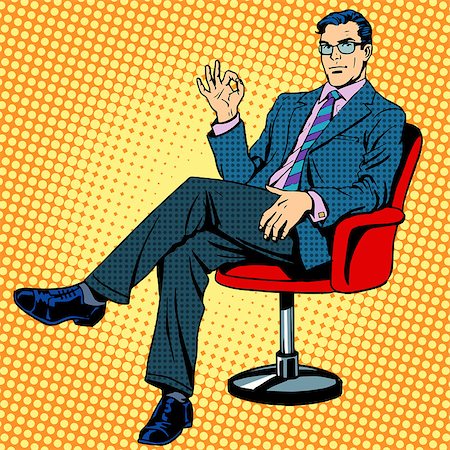 simsearch:400-08256585,k - Businessman sitting in an armchair gesture okay pop art retro style Foto de stock - Super Valor sin royalties y Suscripción, Código: 400-08258003