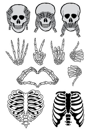 Halloween skull set, three wise skulls, see, hear, speak no evil, hand signs, vector design elements Stock Photo - Budget Royalty-Free & Subscription, Code: 400-08258223