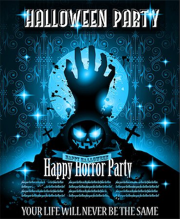 Halloween Night Event Flyer Party template with Space for text. Ideal For Horror themed parties, Clubs Posters, Music events and Discotheque flyers. Stock Photo - Budget Royalty-Free & Subscription, Code: 400-08258354