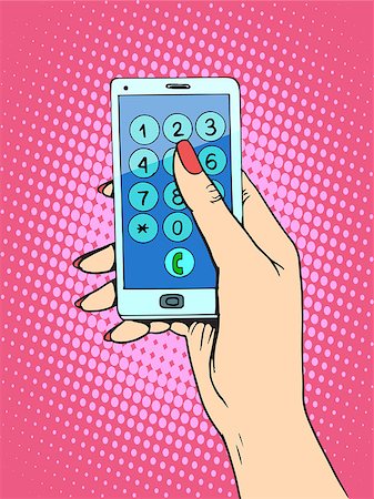phone pop art - Smartphone woman dials the phone number pop art retro style Stock Photo - Budget Royalty-Free & Subscription, Code: 400-08258649