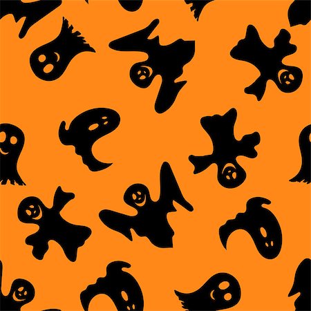 simsearch:400-04135705,k - Halloween holiday seamless pattern with smiling ghosts over orange background for creating Halloween designs.  Vector illustration. Foto de stock - Royalty-Free Super Valor e Assinatura, Número: 400-08258678
