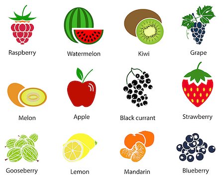 simsearch:824-02888669,k - Set of cute fruit icons with title over white background. Vector illustration. Photographie de stock - Aubaine LD & Abonnement, Code: 400-08258672
