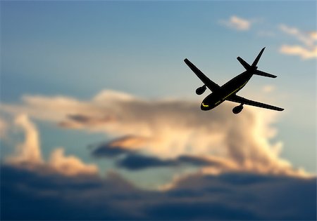 simsearch:693-03310514,k - Passenger jet airplane silhouette in blurred sunset sky. Vector illustration. Foto de stock - Royalty-Free Super Valor e Assinatura, Número: 400-08258688