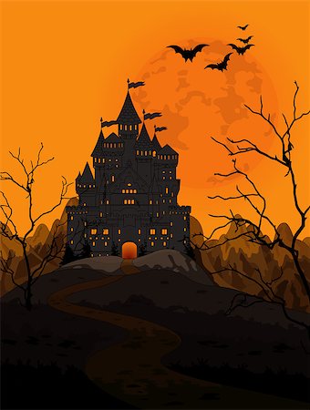simsearch:400-05268458,k - Illustration of spooky haunted kingdom on night background Stock Photo - Budget Royalty-Free & Subscription, Code: 400-08258748