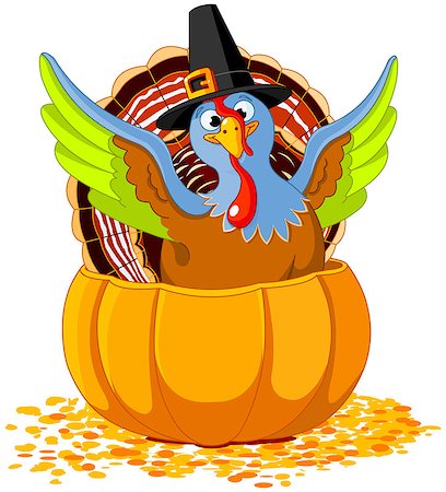 simsearch:400-07221512,k - Illustration of cute Pilgrim turkey into pumpkin Stock Photo - Budget Royalty-Free & Subscription, Code: 400-08258750