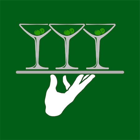 simsearch:400-08259053,k - Waiter hands holding tray with martini glasses icon over green background. Vector illustration. Stock Photo - Budget Royalty-Free & Subscription, Code: 400-08259053