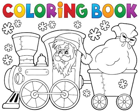 simsearch:400-08343929,k - Coloring book Christmas train 1 - eps10 vector illustration. Foto de stock - Royalty-Free Super Valor e Assinatura, Número: 400-08259094