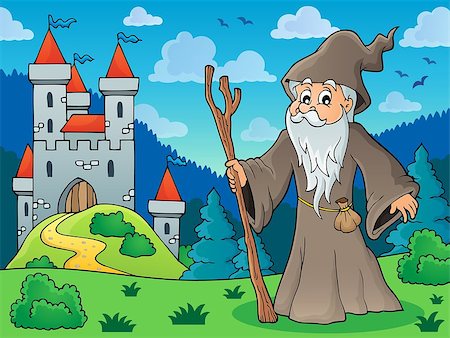 simsearch:400-05673575,k - Druid on meadow near castle - eps10 vector illustration. Stockbilder - Microstock & Abonnement, Bildnummer: 400-08259097