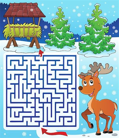 fodder - Maze 3 with hay rack and reindeer - eps10 vector illustration. Stock Photo - Budget Royalty-Free & Subscription, Code: 400-08259111