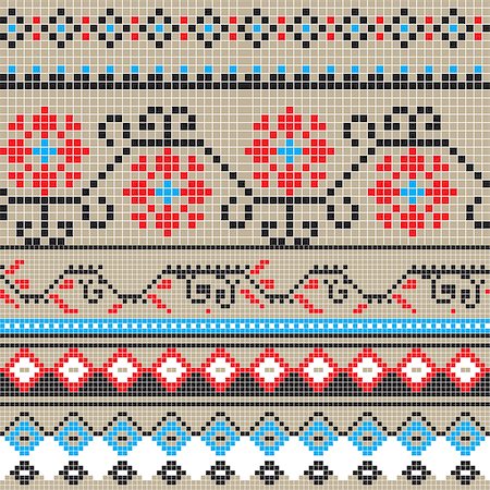 romanian ethnicity - Freestyle seamless pixel pattern inspired by few traditional Romanian motifs Stock Photo - Budget Royalty-Free & Subscription, Code: 400-08259244