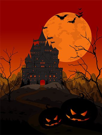 simsearch:400-05268458,k - Illustration of spooky haunted kingdom on night background Stock Photo - Budget Royalty-Free & Subscription, Code: 400-08259269