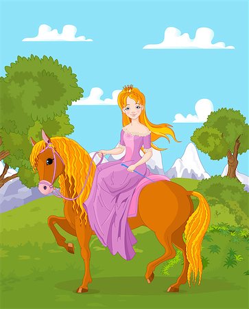 simsearch:400-08015077,k - Illustration of beautiful princess riding horse Foto de stock - Super Valor sin royalties y Suscripción, Código: 400-08259271