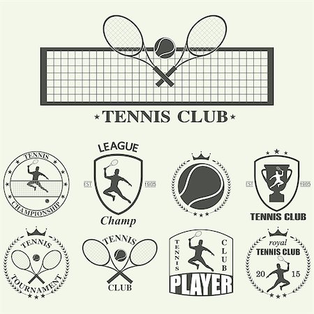 posters with ribbon banner - Vector illustration of various stylized tennis icons Stock Photo - Budget Royalty-Free & Subscription, Code: 400-08259301