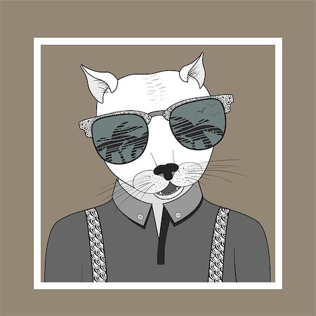 simsearch:400-08415463,k - Hand Drawn Fashion Illustration of dressed up cat,  Vector eps 10 Stock Photo - Budget Royalty-Free & Subscription, Code: 400-08259334