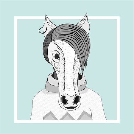Fashion illustration of horse hipster. Vector Eps 10. Hand drawn Stock Photo - Budget Royalty-Free & Subscription, Code: 400-08259335