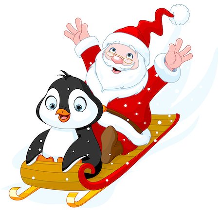 pictures of penguins sliding - Illustration of Santa Claus and Penguin in sled Foto de stock - Super Valor sin royalties y Suscripción, Código: 400-08259384