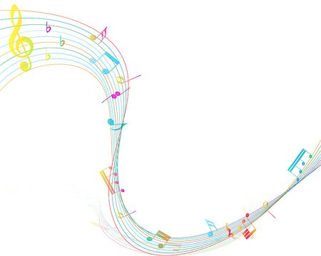 simsearch:400-07986632,k - Multicolor Musical Design From Music Staff Elements With Treble Clef And Notes With Copy Space. Elegant Creative Design Isolated on White. Vector Illustration. Stock Photo - Budget Royalty-Free & Subscription, Code: 400-08259450