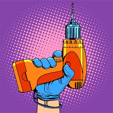 drill and cartoon - Drill in hand work repair pop art retro style Stock Photo - Budget Royalty-Free & Subscription, Code: 400-08259469