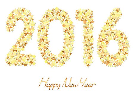 Happy New Year Greeting Card - 2016 Shape Composed of Small Golden Stars Stock Photo - Budget Royalty-Free & Subscription, Code: 400-08259535