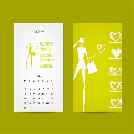 simsearch:400-08262897,k - Calendar 2016 grid. Fashion girls design. Vector illustration Fotografie stock - Microstock e Abbonamento, Codice: 400-08259565