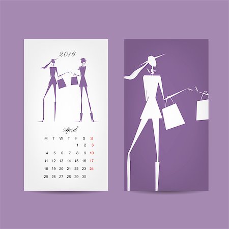 simsearch:400-08262897,k - Calendar 2016 grid. Fashion girls design. Vector illustration Fotografie stock - Microstock e Abbonamento, Codice: 400-08259568