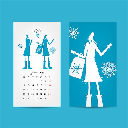 simsearch:400-08262897,k - Calendar 2016 grid. Fashion girls design. Vector illustration Fotografie stock - Microstock e Abbonamento, Codice: 400-08259560