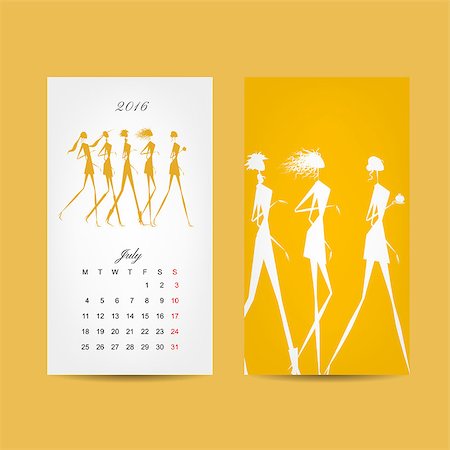 simsearch:400-08262897,k - Calendar 2016 grid. Fashion girls design. Vector illustration Fotografie stock - Microstock e Abbonamento, Codice: 400-08259561