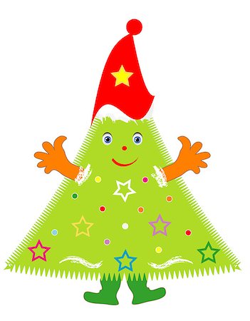 ellion (artist) - Smiling cartoon Christmas tree for the season vector Stockbilder - Microstock & Abonnement, Bildnummer: 400-08259584
