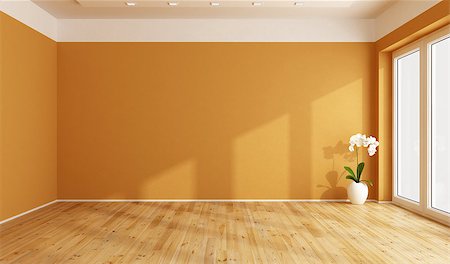simsearch:400-06797947,k - Empty orange room with wooden floor -3D Rendering Stock Photo - Budget Royalty-Free & Subscription, Code: 400-08259750